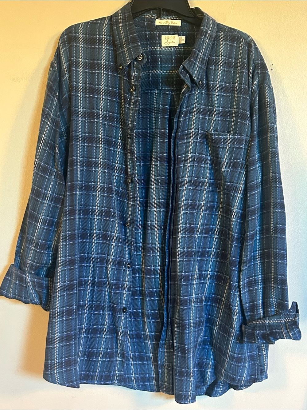 Parisian Signature Blue Plaid Button-Down Shirt – XXL